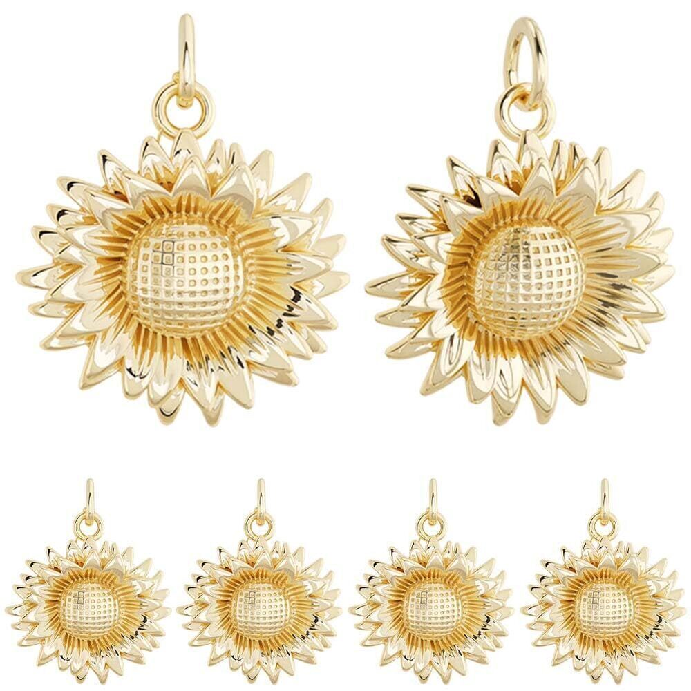 7782 1 Box 10Pcs Gold Sunflower Charms 18K Gold Plated Brass Sunshine